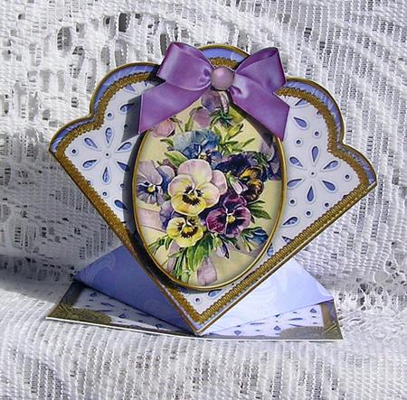 Blue Pansies Anglaise Scallop Spring Decoupage Card by Beth Schwan
