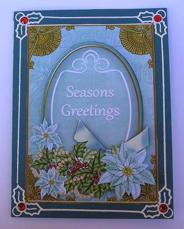 P Teal Poinsettia Seasons Greetings Oval 7x5in Step by Step by Beth Schwan