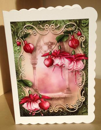 Pink Fuschias Golden Scene by Bettina Keis Jensen