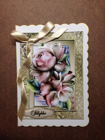 Lovely Palepink Roses on a Swirl Gold Frame  by Bettina Keis Jensen