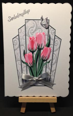 Pink Tulips with Silver Bow Art Deco Topper by Bettina Keis Jensen