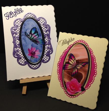 2 Oval Framed Butterfly Toppers 1 - with Matching Tags by Bettina Keis Jensen