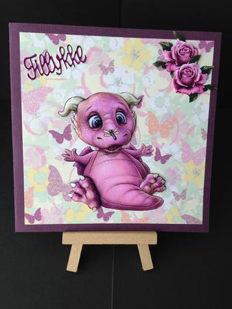 Little Pink Dragon with Roses A4 by Bettina Keis Jensen