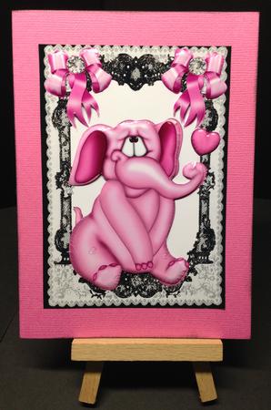 Cute Pink Elephant with Pink Bows in Lace by Bettina Keis Jensen