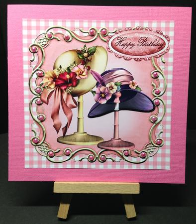 Pretty Vintage Hats with Flowers on a Stand 8x8 by Bettina Keis Jensen