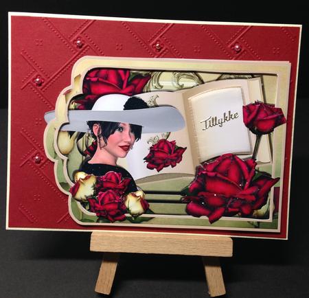 Tag Shaped Card with Book Topper - Red Roses Lady by Bettina Keis Jensen