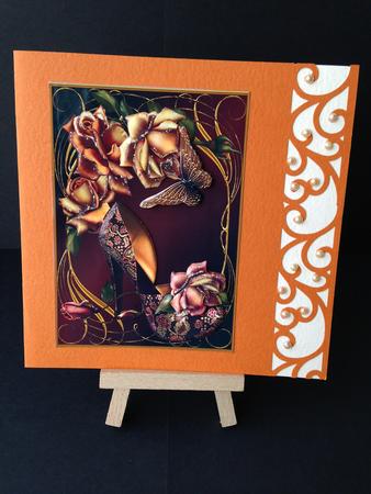 Flame Roses Shoe Decoupage Card Front by Bettina Keis Jensen