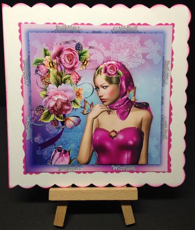 Pink Roses Lady Card Front by Bettina Keis Jensen