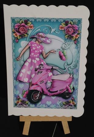Beautiful Pink Retro Style Lady Card Front by Bettina Keis Jensen