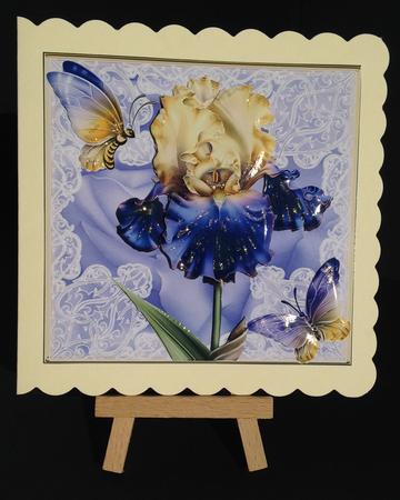 Enchanting Blues and Golds Iris and Lace Card Front by Bettina Keis Jensen
