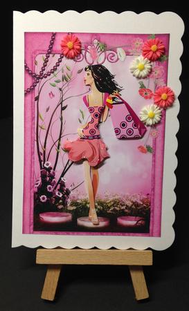 Fashionista! in the Pink Card Front and Decoupage by Bettina Keis Jensen