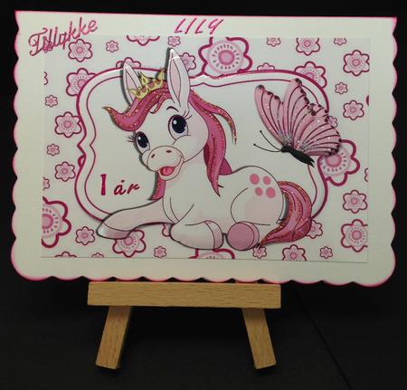 Cute Pink Pony with Crown in Floral Frame A4 by Bettina Keis Jensen
