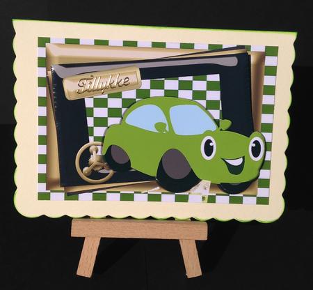 Green Toony Car in Check Frame A4 by Bettina Keis Jensen