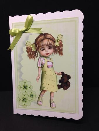 Gorgeous Kiki Girl in Green Dress with Teddy Bear A4 by Bettina Keis Jensen