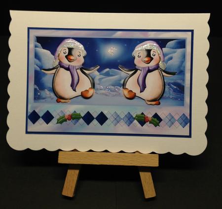 Dancing Penguins Card and Decoupage by Bettina Keis Jensen