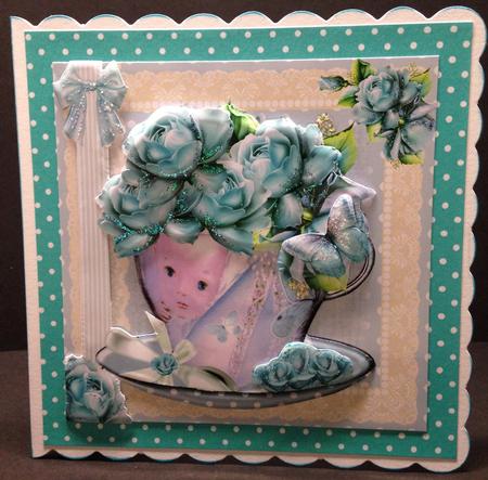 Beautiful Baby Boy Cup of Roses Card Front Kit by Bettina Keis Jensen