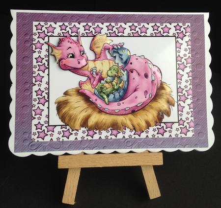 Cute Dragon with Little Baby in Star Frame by Bettina Keis Jensen