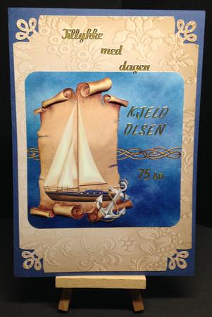 Sail Boat on a Scroll 8x8 Decoupage Card - Happy Fathers Day by Bettina Keis Jensen
