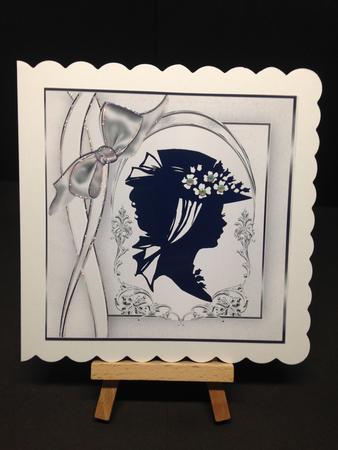 Lovely Vintage Silhouette Lady with Silver Bow 8x8 by Bettina Keis Jensen
