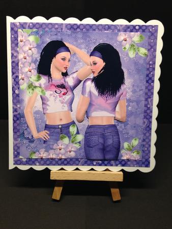 Pretty Girl Posing in Purple Headband, Jeans & Flowers 8x8 by Bettina Keis Jensen