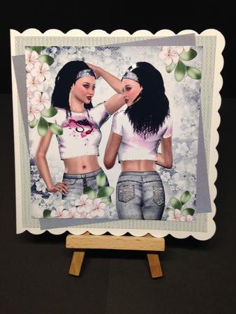 Pretty Girl Posing in Silver Headband, Jeans & Flowers 8x8 by Bettina Keis Jensen