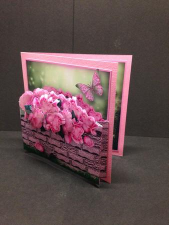 Garden Wall with Pink Roses Popout Card Mini Kit by Bettina Keis Jensen