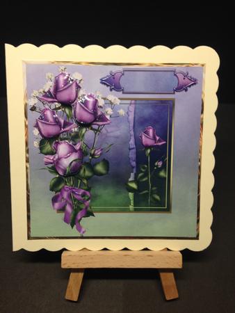 Purple Roses Card with Decoupage and Sentiment Tags by Bettina Keis Jensen