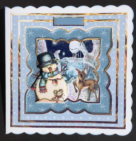 Snowman and Reindeer 7x7 Card with Decoupage by Bettina Keis Jensen