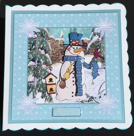 Snowman and His Robin Friend 7x7 Card by Bettina Keis Jensen