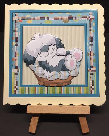 Sleeping Dog 7x7 Card with Toppers and Decoupage by Bettina Keis Jensen