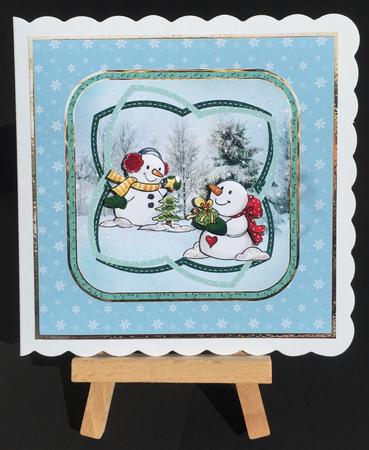 The Snowmens Christmas Eve 7x7 Card with Decoupage by Bettina Keis Jensen