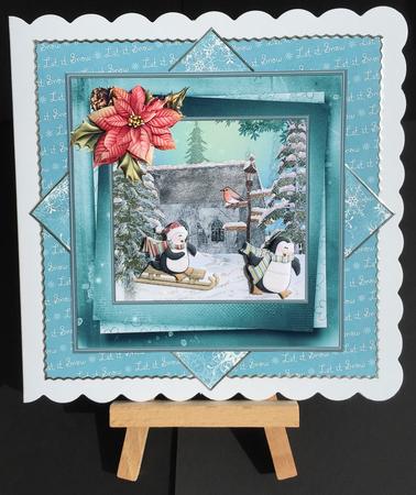 Penguin Fun 7x7 Card with Decoupage by Bettina Keis Jensen