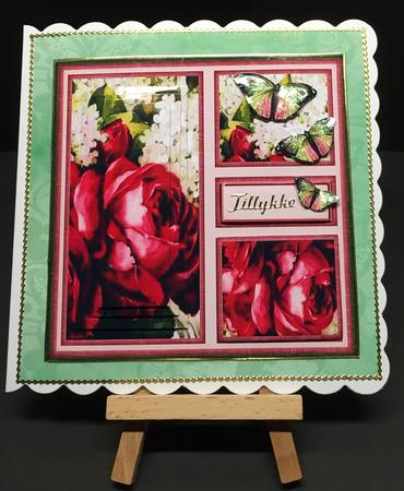 Cardtopper Vintage Red Roses and White Lilac 447 by Bettina Keis Jensen