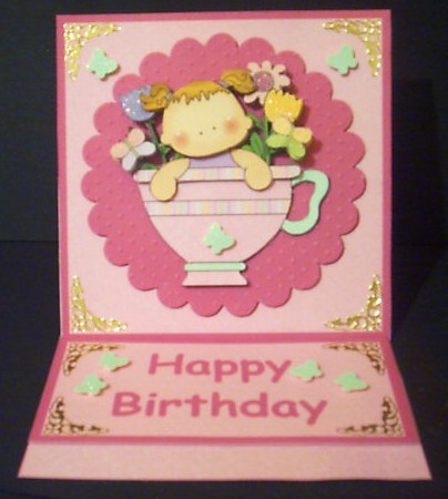 Girl in Pink Teacup Decoupage to Go with Easel Card by Betty Aldred