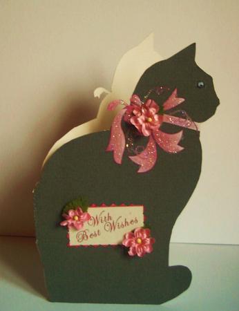 Cat with Bow Shaped Card by Betty Aldred