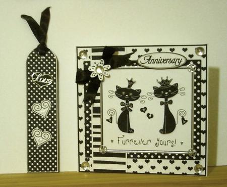Kool Kats Purrfect Love Monochrome Quick Card with Decoupage by Betty Aldred