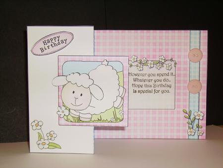 Little Leaping Lamb Fold Back Card with Decoupage by Betty Aldred