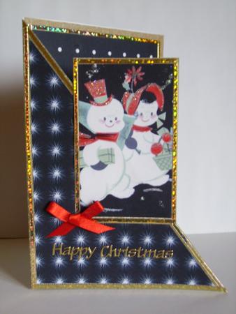 Black Christmas Snowman Corner Card by Betty Aldred