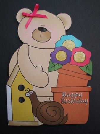 Gardening Bear Shaped Card by Bev Lewis Lewis
