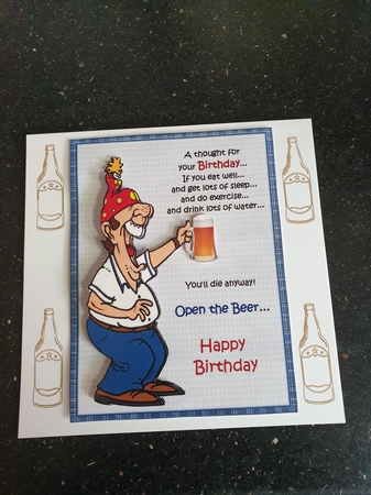 Stan open the beer decoupage by Beverley Cook