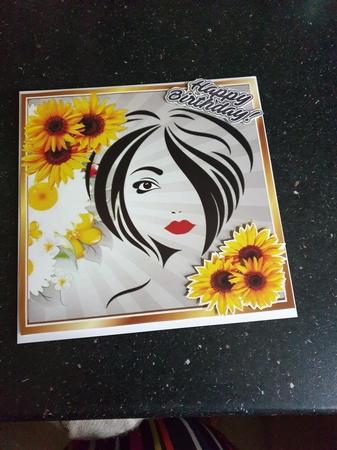 Modern Art Girl silver with sunflowers 8x8 by Beverley Cook