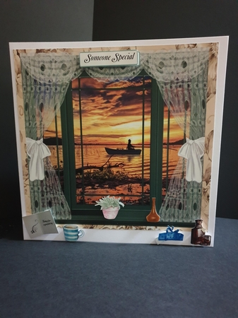 FISHING BOAT THROUGH THE WINDOW FATHERS DAY AND MULTI SENTIMENTS by Beverley Cook