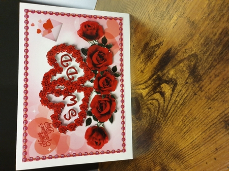 Two Valentines hearts of roses with initials by Beverley Cook