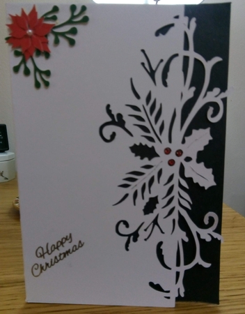 Over the edge holly spray card by Beverley Hassell