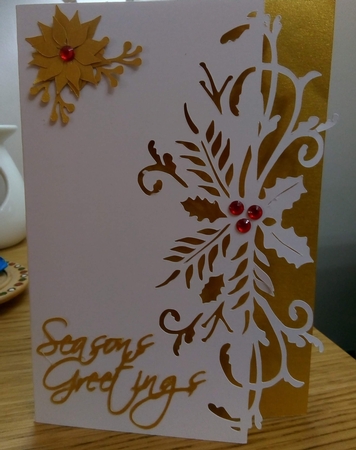 Over the edge holly spray card by Beverley Hassell