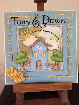 A new home 7x7 card with decoupage by Beverley Hazelgrave