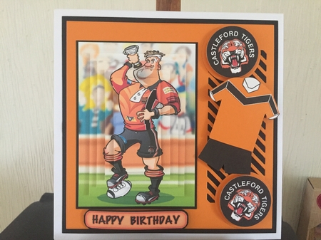 Rugby Dude: Orange, Black Stripes Pyramid by Beverley Hazelgrave