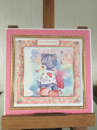Love heart bear 7x7 card by Beverley Hazelgrave