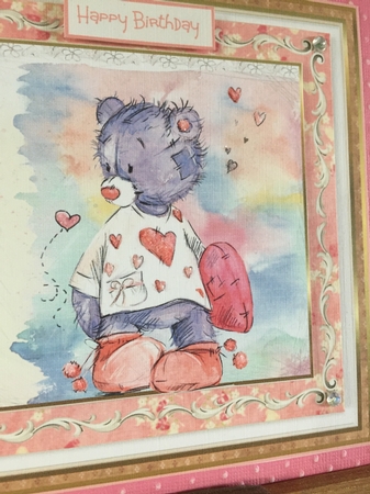 Love heart bear 7x7 card by Beverley Hazelgrave