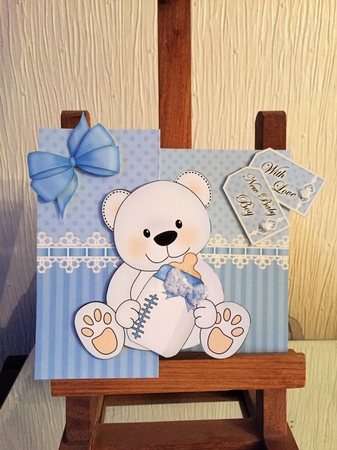 3D Shaped No-Hole Fold Back Mini Kit -   New Baby Boy Teddy by Beverley Hazelgrave